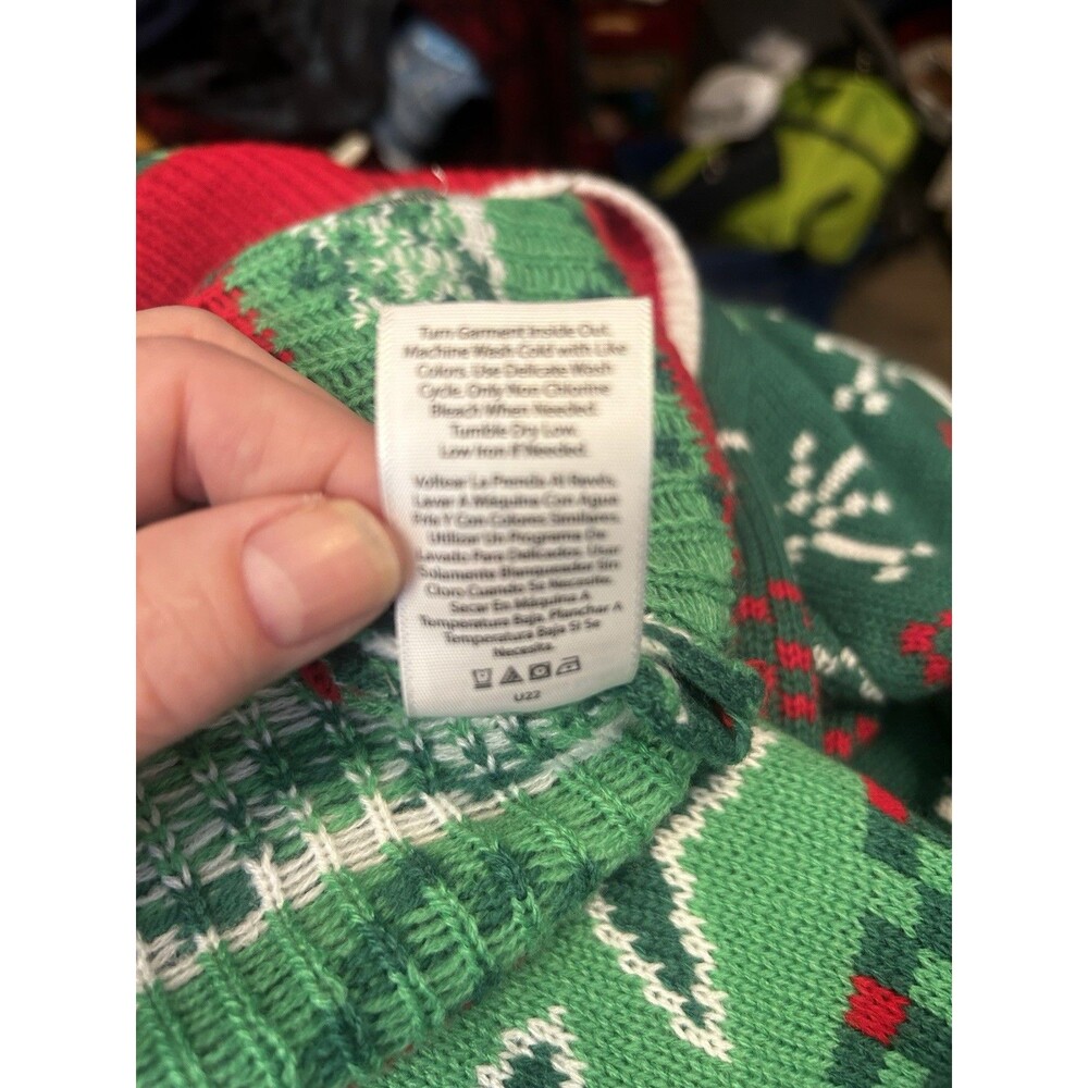 Holiday Time XL Ugly Christmas Sweater Cow Reindeer Bells Green Red Unisex Xmas - Picture 13 of 16